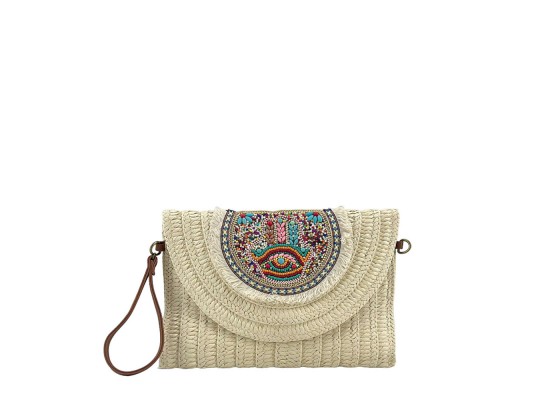 Bolso Cartera Rafia De Mano Y Hombro Abalorios